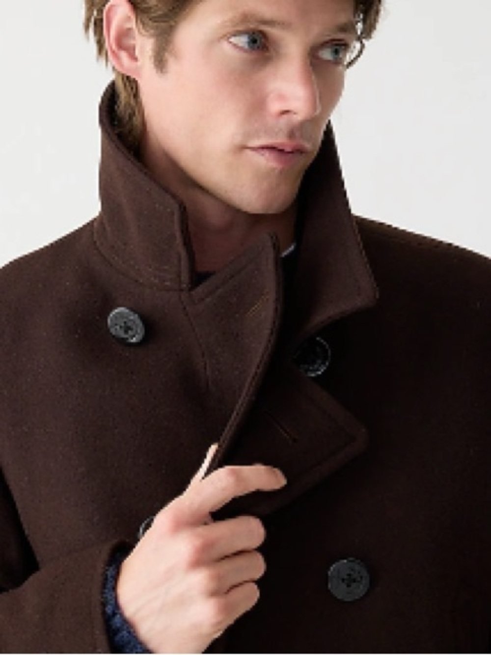 J.Crew Wool Blend Peacoat Brown PrimaLoft Double Breasted Coat Men’s Medium - Picture 3 of 14